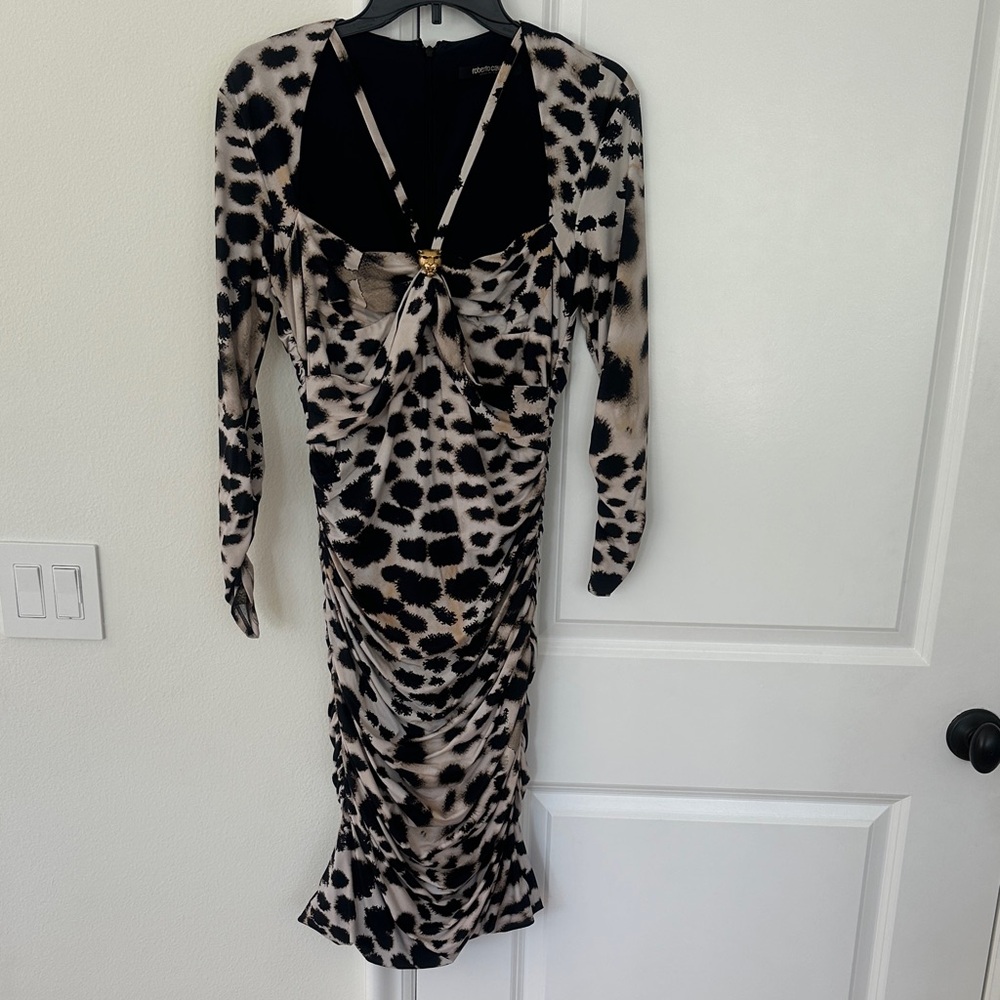 Roberto Cavalli Leopard Print Ruched Dress